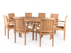 Sunburst 8 Seater Teak Garden Dining Table Furniture Set *CURRENTLY ONLY AVAILABLE WITH STANDARD STACKING CHAIRS*