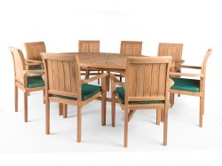 Sunburst 8 Seater Teak Garden Patio Dining Table Furniture Set