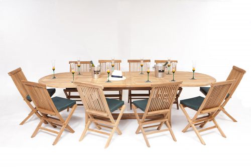 Monaco Teak Garden 10 Seater Dining Table & Chairs Set