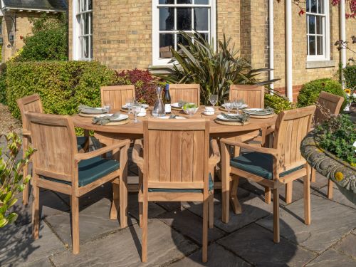 Sunburst 8 Seater Teak Garden Patio Dining Table Furniture Set